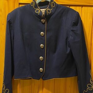 Women's Navy Military-Style Embroidered Blazer